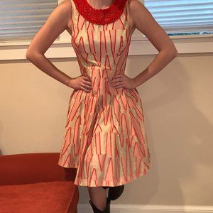 Midi PrinteFit and Flare Dress with Beading Detail